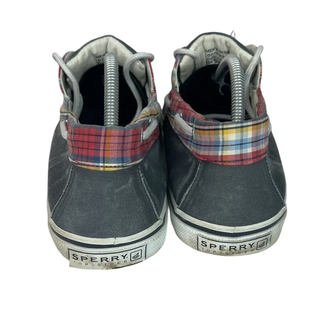 B8 Men’s Sperry Top-Sider Blue Plaid Trim Preppy Canvas Boat Shoes 10.5